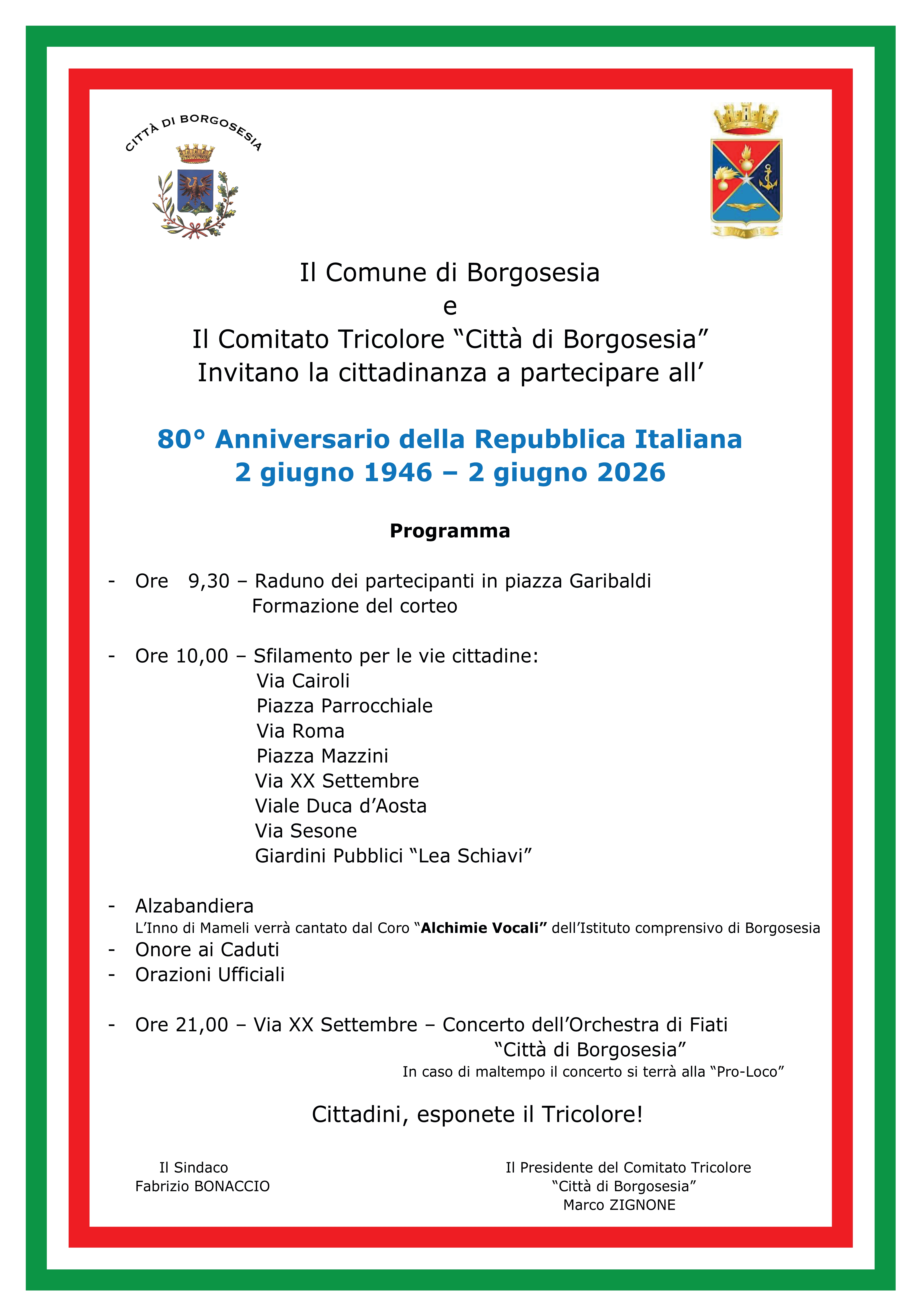 Celebrazione del 80° anniversario della Repubblica Italiana.