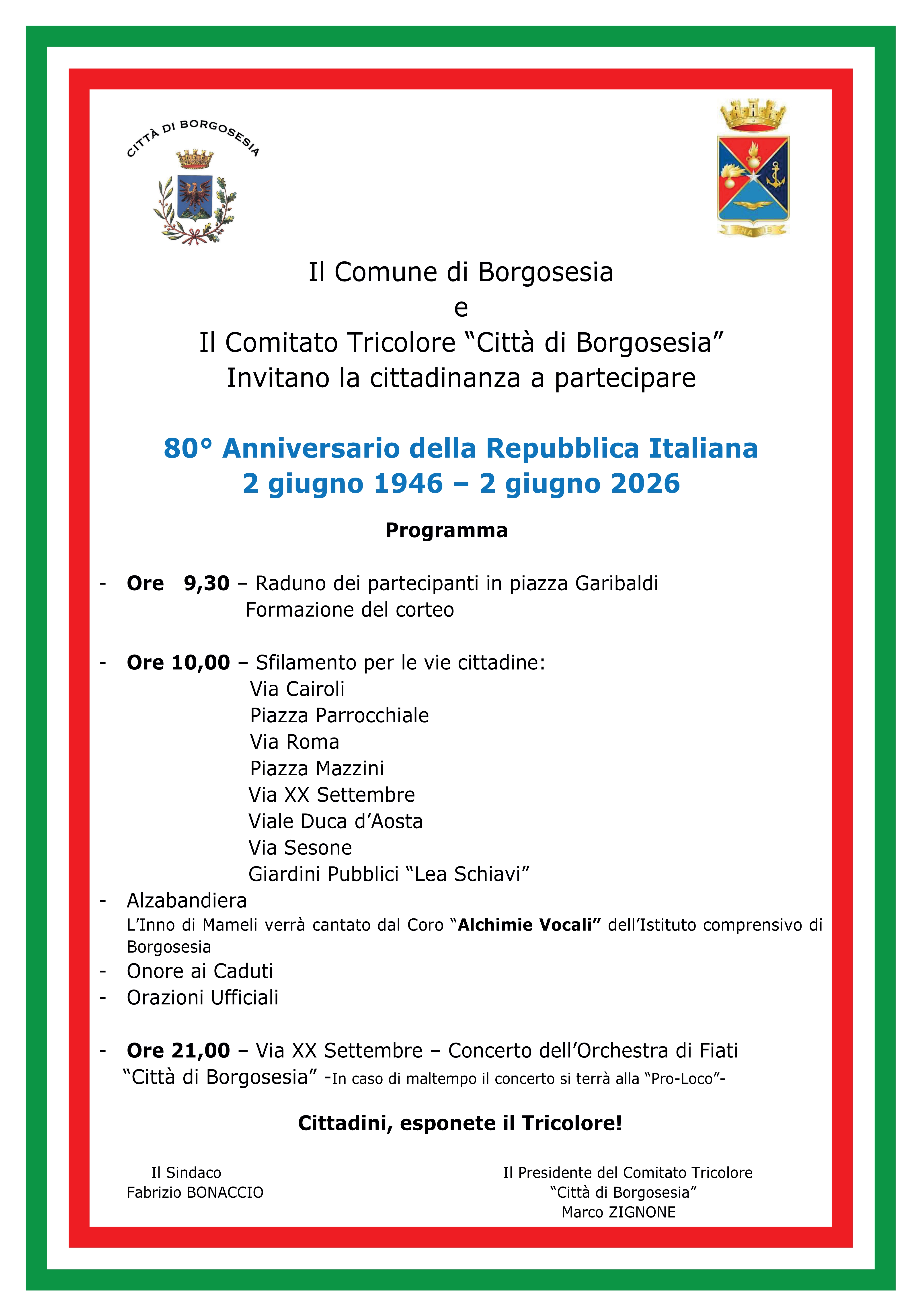 Celebrazione del 80° anniversario della Repubblica Italiana.