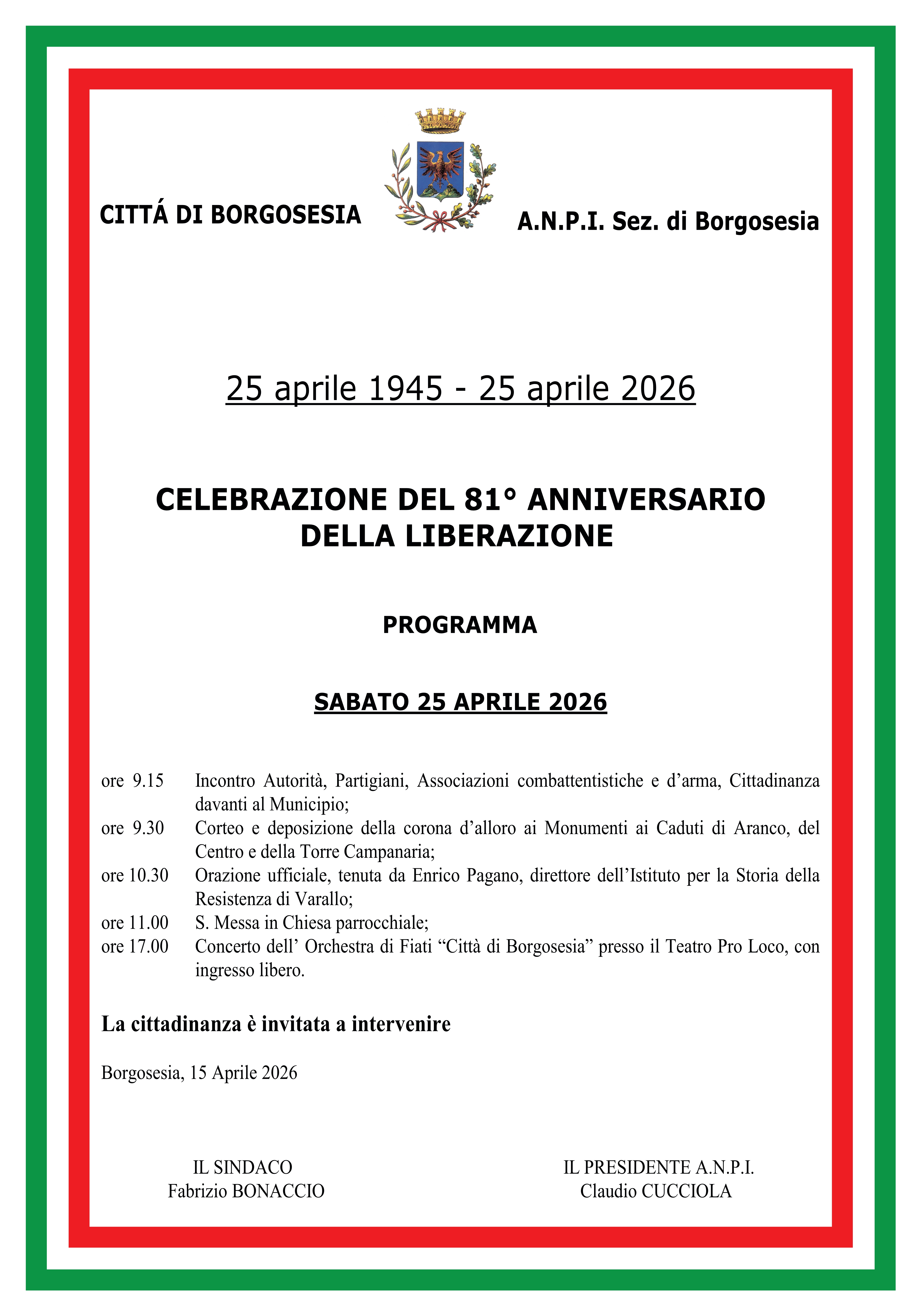 Celebrazione del 81° anniversario della Liberazione.
