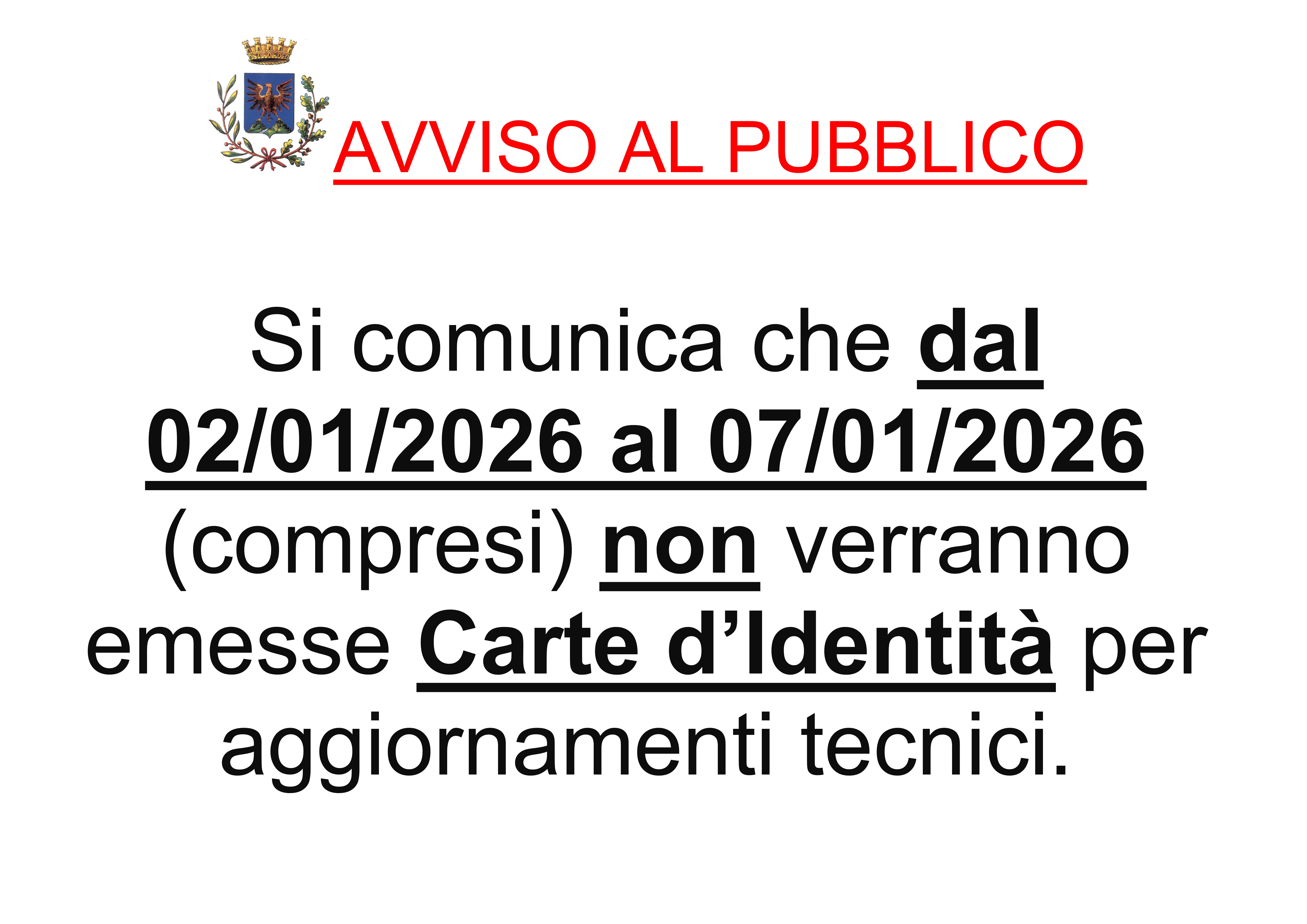 Emissione Carte d'Identità mese di Gennaio 2026.