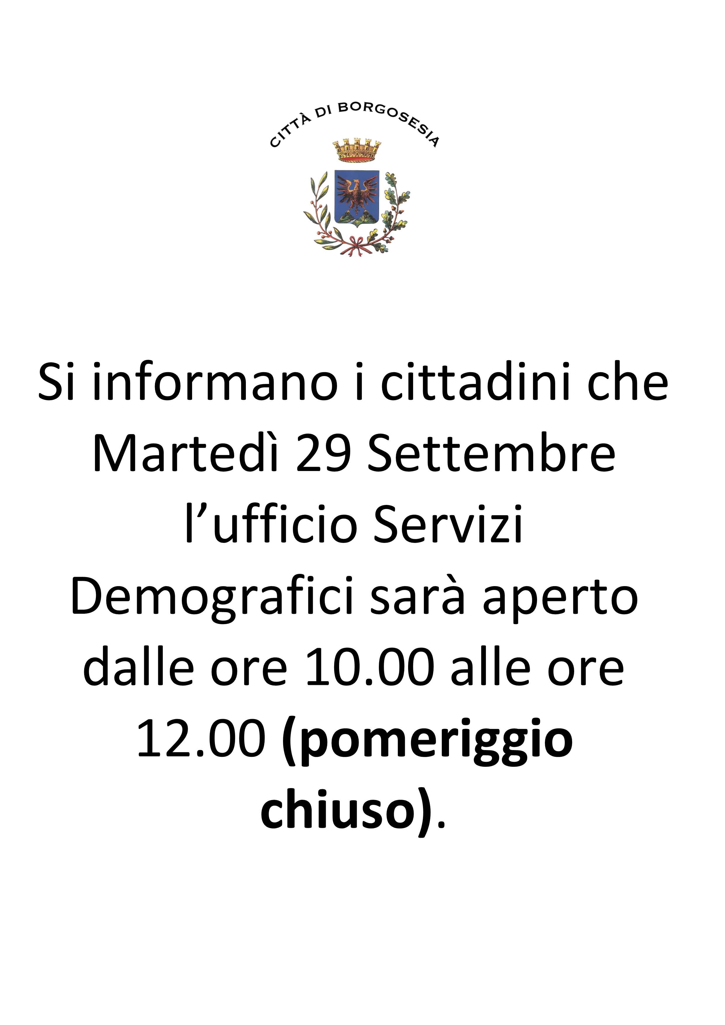 Apertura Ufficio Servizi Demografici